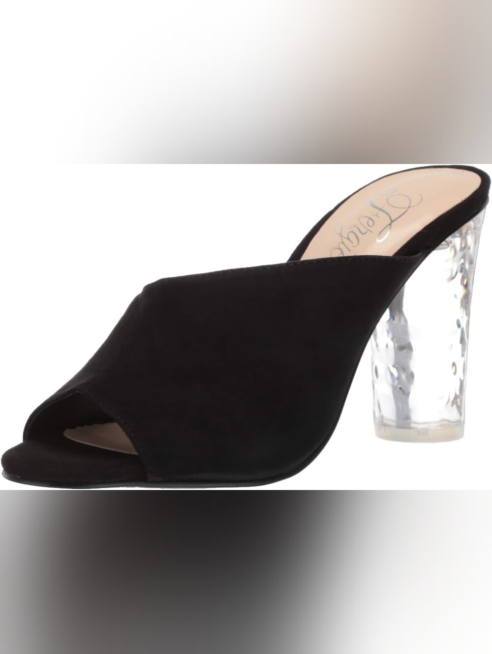 Fergie Naomi Suede Elegant Black Mule with Clear Sculpted Heel